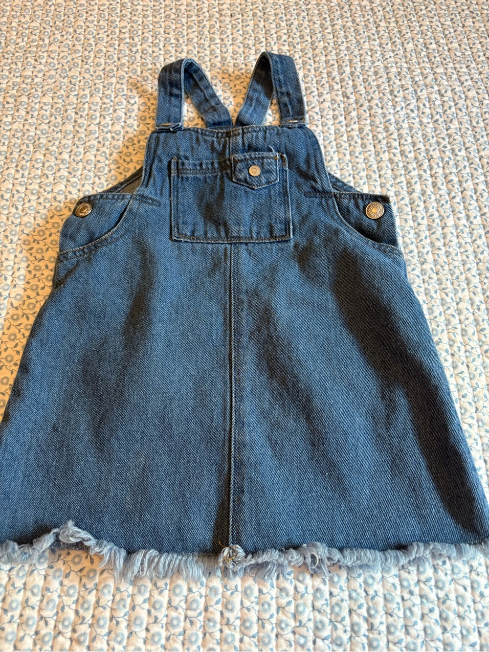 7 For All Mankind Blue Denim Overall Skirt with Frayed Hem